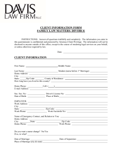 Client Info Sheet Seeking Divorce