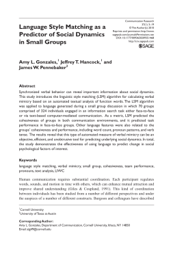 Language Style Matching as a Predictor of Social Dynamics in Small