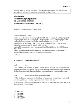 Ordinance on Handling Organisms in Contained Systems 814.912