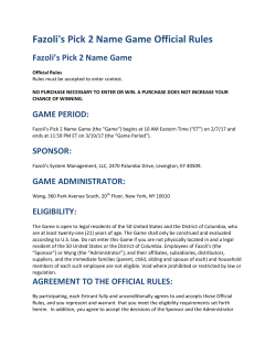 Fazoli`s Pick 2 Name Game Official Rules