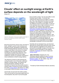 Clouds` effect on sunlight energy at Earth`s surface