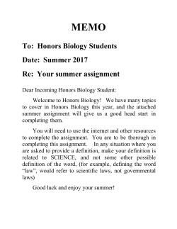 2017 Biology Honors Summer Assignment