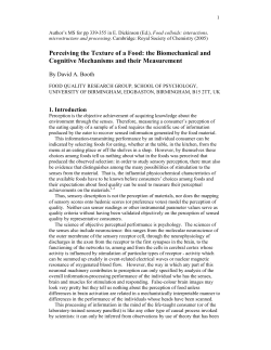 Perceiving the Texture of a Food: the Biomechanical and Cognitive