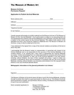 APPLICATION TO PUBLISH MATERIALS FROM THE MUSEUM