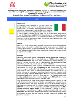 Summary of the assessment of national guarantees of origin for