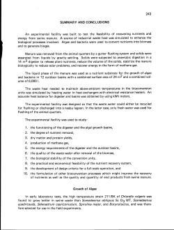 SUMMARY AND CONCLUSIONS Growth of Algae