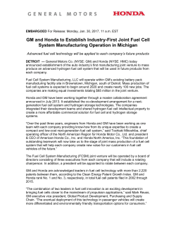 GM and Honda to Establish Industry-First Joint Fuel Cell