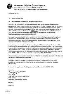 Northern Metals Application for Major Permit Amendment EAW