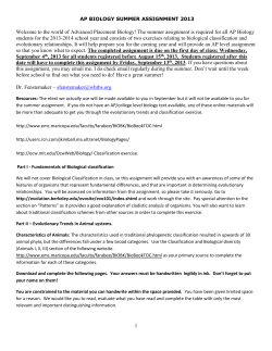 AP BIOLOGY SUMMER ASSIGNMENT 2013 Welcome to the world