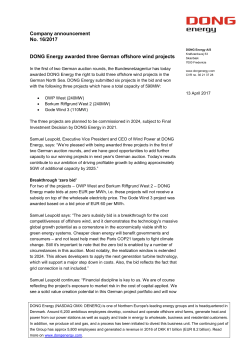 Company announcement No. 16/2017 DONG Energy awarded three