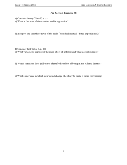 Pre-Section Exercise #8 1) Consider Olney Table V, p. 331 a) What