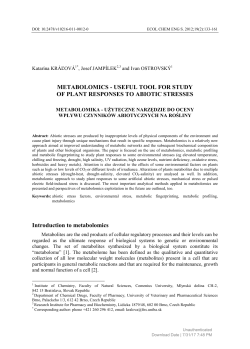 METABOLOMICS - USEFUL TOOL FOR STUDY OF PLANT