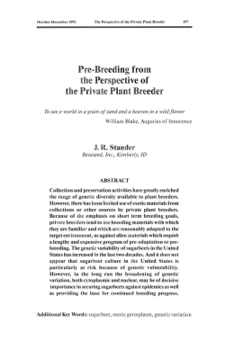 Pre-Breeding from the Perspective of the Private Plaltt Breeder