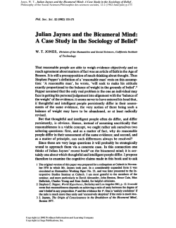Jones, WT, Julian Jaynes and the Bicameral Mind: A Case Study in