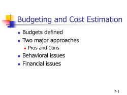Budgeting and Cost Estimation