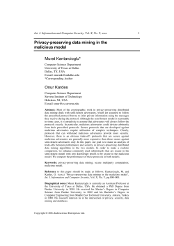 Privacy-preserving data mining in the malicious model Murat