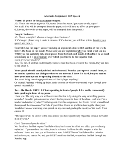 Alternate Assignment- IRP Speech Worth: 20 points in the