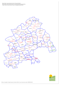 Black Parish names denote those in Daventry District. Blue Parish
