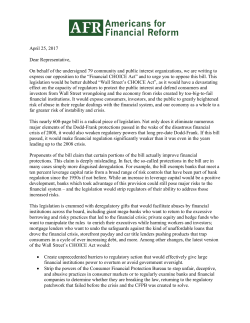 April 25, 2017 Dear Representative, On behalf of the undersigned