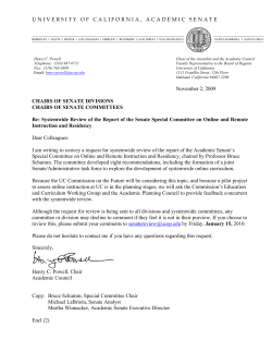 Systemwide Review of the Report of the Senate Special Committee