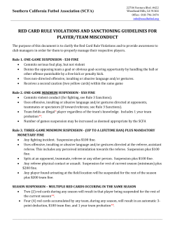 red card rule violations and sanctioning guidelines for player/team