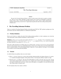 The Traveling Salesman 1 The Travelling Salesman Problem