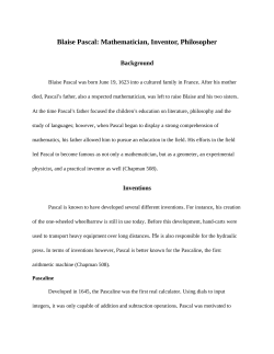 Blaise Pascal: Mathematician, Inventor, Philosopher