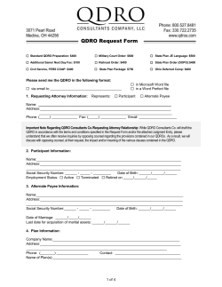 Standard QDRO Preparation: fee = $400