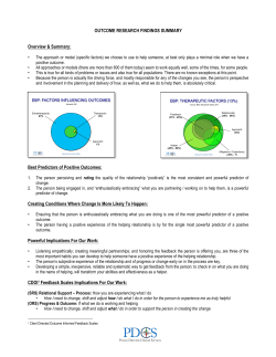OUTCOME RESEARCH FINDINGS SUMMARY Overview