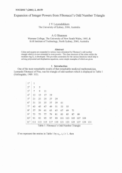 Expansion ofTnteger Powers from Fibonacci`s Odd Number Triangle