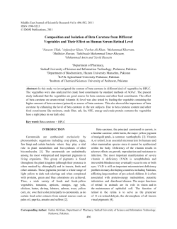 Composition and Isolation of Beta Carotene from Different