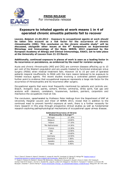For immediate release Exposure to inhaled agents at work