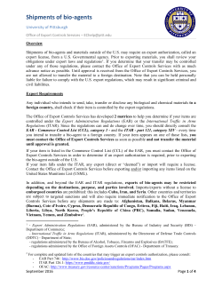 Shipments of bio-agents - Office of Research