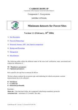 WP1 : Experimental Listing and Planing