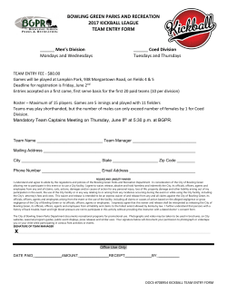 bowling green parks and recreation 2017 kickball league team entry