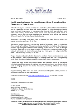 Health warning issued for Lake Rotorua, Ohau Channel and the