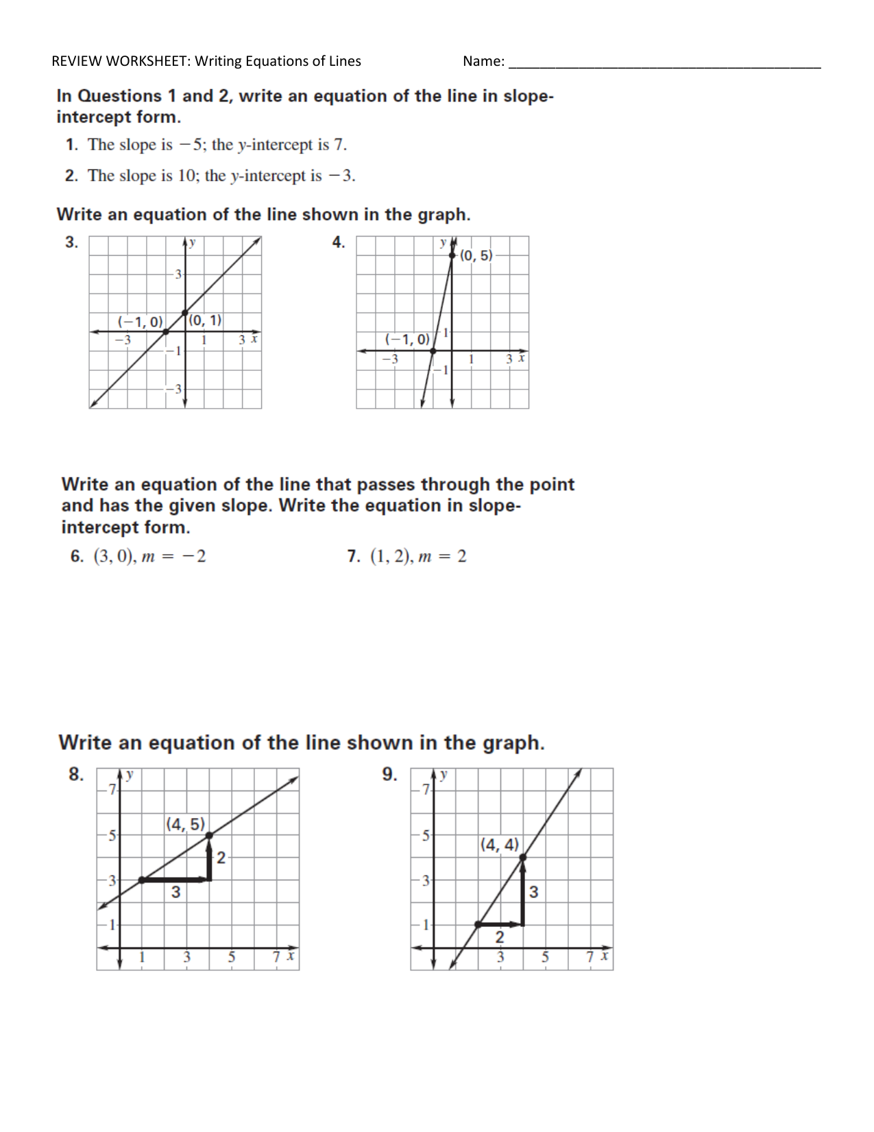 REVIEW WORKSHEET: Writing Equations of Lines Name: Pertaining To Writing Equations Of Lines Worksheet