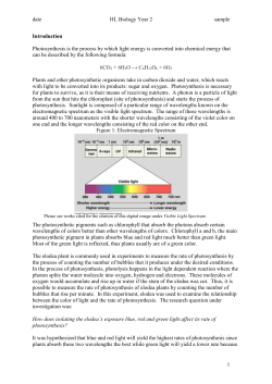 date HL Biology Year 2 sample Introduction Photosynthesis is the