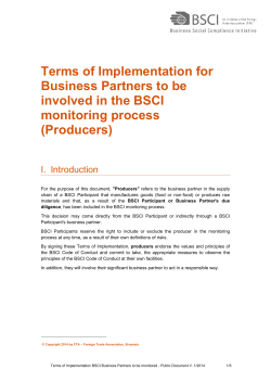 Terms of implementation for BSCI producers