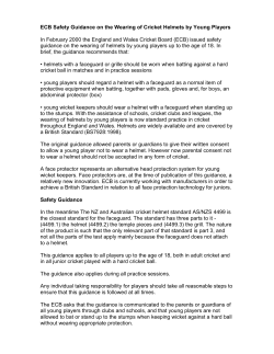 ECB Safety Guidance on the Wearing of Cricket Helmets by Young