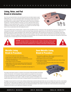 Metallic Lining Break-In Procedure Semi-Metallic