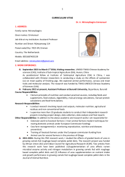 CURRICULUM VITAE Dr. Ir. Ntiranyibagira Emmanuel 1. ADDRESS