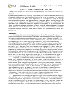 SALES NETWORK: CONTENT AND STRUCTURE Abstract