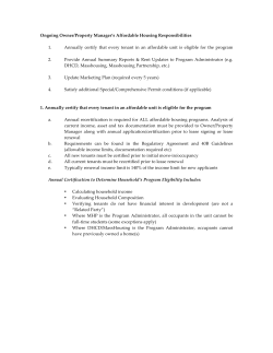 Ongoing Owner/Property Manager`s Affordable Housing