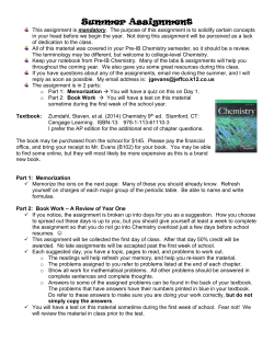 AP Chemistry Summer Assignment 2004
