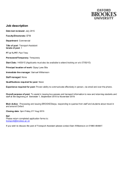 Job description Date last reviewed: July 2015 Faculty/Directorate