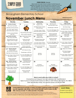 November Lunch Menu - West Maple Elementary