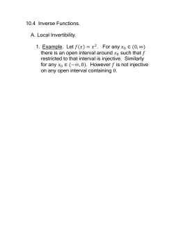 10.4 Inverse Functions. A. Local Invertibility. 1. Example. Let = 2. For