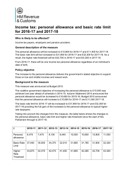 Income tax personal allowance and basic rate limit for 2016
