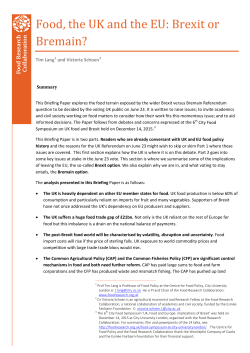 Food, the UK and the EU: Brexit or Bremain?